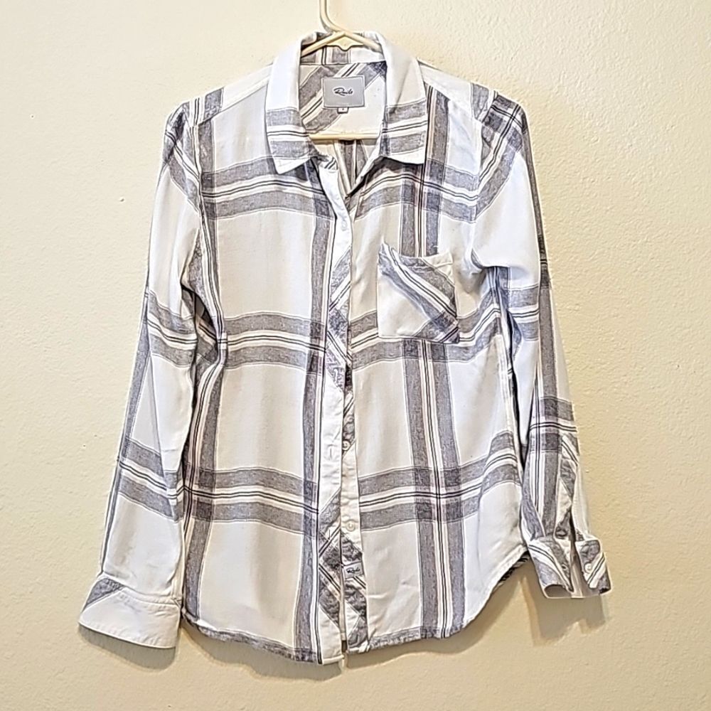 Rails Size S White Gray Striped Plaid Long Sleeve Button Down Shirt